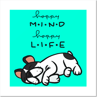 Happy Mind Happy Life Cute Funny Dog Sleeping Quote -Animal Lover Posters and Art